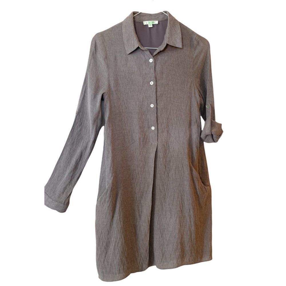 Jade Grey Tab Sleeve Pleated Shirt Dress XS ((K-007)